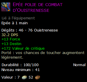 Epée polie de combat d'Ouistrenesse