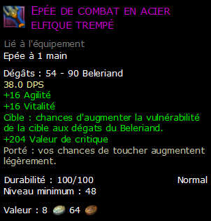 Epée de combat en acier elfique trempé