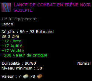 Lance de combat en frêne noir sculpté