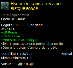 Hache de combat en acier elfique forgé