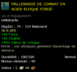 Hallebarde de combat en acier elfique forgé