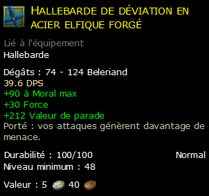 Hallebarde de déviation en acier elfique forgé