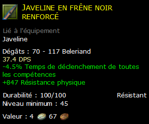 Javeline en frêne noir renforcé