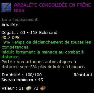 Arbalète consolidée en frêne noir