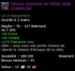 Grand gourdin en frêne noir consolidé