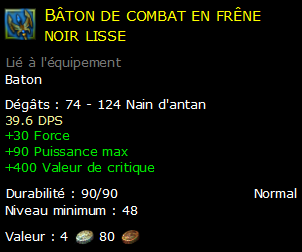 Bâton de combat en frêne noir lisse