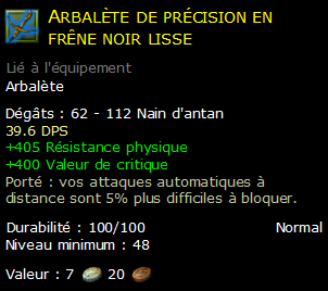 Arbalète de précision en frêne noir lisse