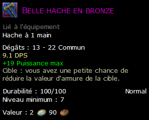 Belle hache en bronze