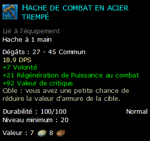 Hache de combat en acier trempé