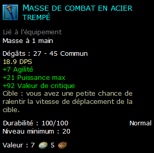 Masse de combat en acier trempé