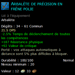 Arbalète de précision en frêne polie