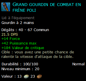 Grand gourdin de combat en frêne poli