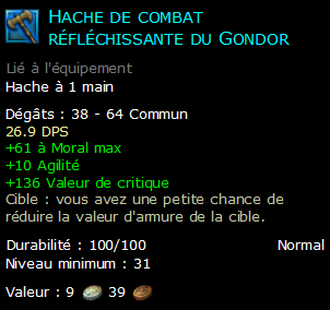 Hache de combat réfléchissante du Gondor