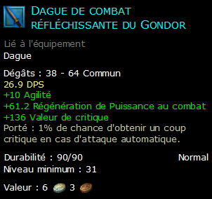 Dague de combat réfléchissante du Gondor