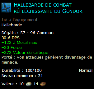 Hallebarde de combat réfléchissante du Gondor