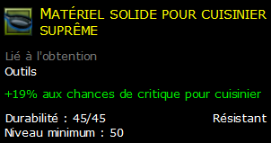 Matériel solide pour cuisinier suprême