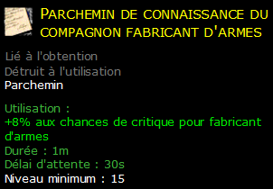 Parchemin de connaissance du compagnon fabricant d'armes