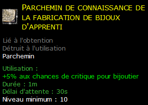 Parchemin de connaissance de la fabrication de bijoux d'apprenti