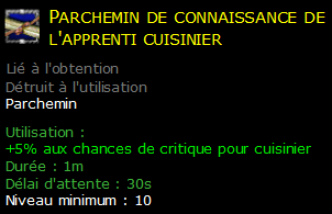 Parchemin de connaissance de l'apprenti cuisinier