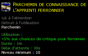 Parchemin de connaissance de l'apprenti ferronnier