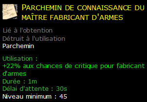 Parchemin de connaissance du maître fabricant d'armes