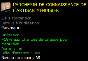 Parchemin de connaissance de l'artisan menuisier