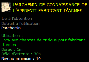 Parchemin de connaissance de l'apprenti fabricant d'armes