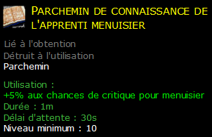 Parchemin de connaissance de l'apprenti menuisier