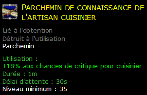 Parchemin de connaissance de l'artisan cuisinier