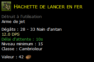 Hachette de lancer en fer