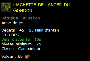 Hachette de lancer du Gondor