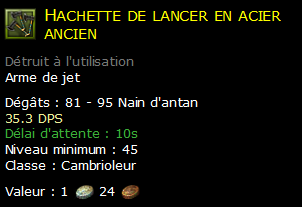 Hachette de lancer en acier ancien