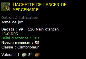 Hachette de lancer de mercenaire