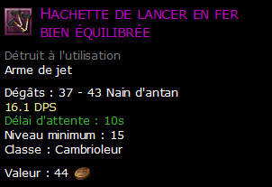 Hachette de lancer en fer bien équilibrée