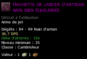 Hachette de lancer d'artisan nain bien équilibrée