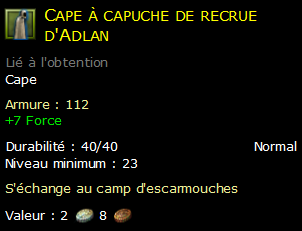 Cape à capuche de recrue d'Adlan