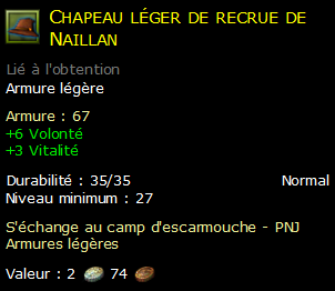 Chapeau léger de recrue de Naillan