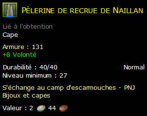 Pèlerine de recrue de Naillan