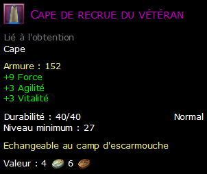 Cape de recrue du vétéran