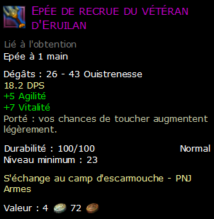 Epée de recrue du vétéran d'Eruilan