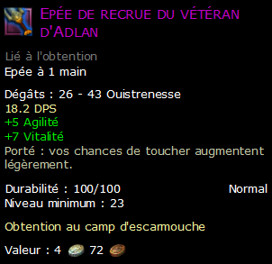 Epée de recrue du vétéran d'Adlan