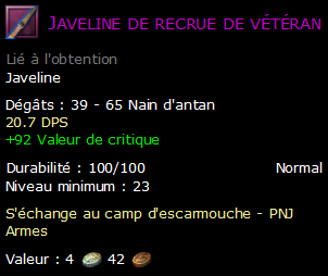 Javeline de recrue de vétéran