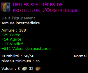 Belles spallières de protecteur d'Ouistrenesse