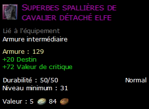 Superbes spallières de cavalier détaché elfe