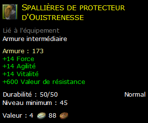 Spallières de protecteur d'Ouistrenesse