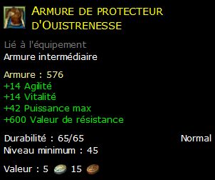 Armure de protecteur d'Ouistrenesse