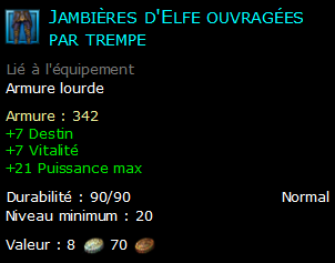 Jambières d'Elfe ouvragées par trempe