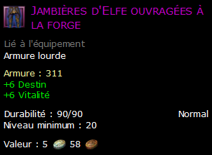 Jambières d'Elfe ouvragées à la forge