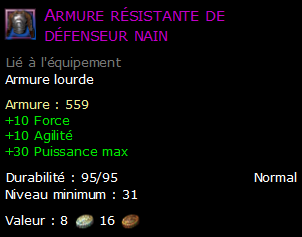 Armure résistante de défenseur nain