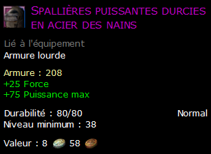 Spallières puissantes durcies en acier des nains